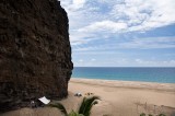 _mg_1244 At one end of Kalalau beach, near the waterfall. We saw some people camping right under the chossy rock cliffs, which didn't seem like a great idea.