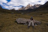 _mg_1679 Emily reading the Lord of the Rings in Huayhuash with the Nevados Puscanturpas in the background.