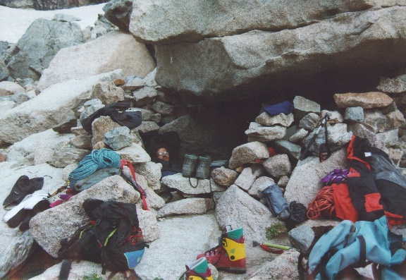 End of the first day. Victor at our mucho comfortable bivy.